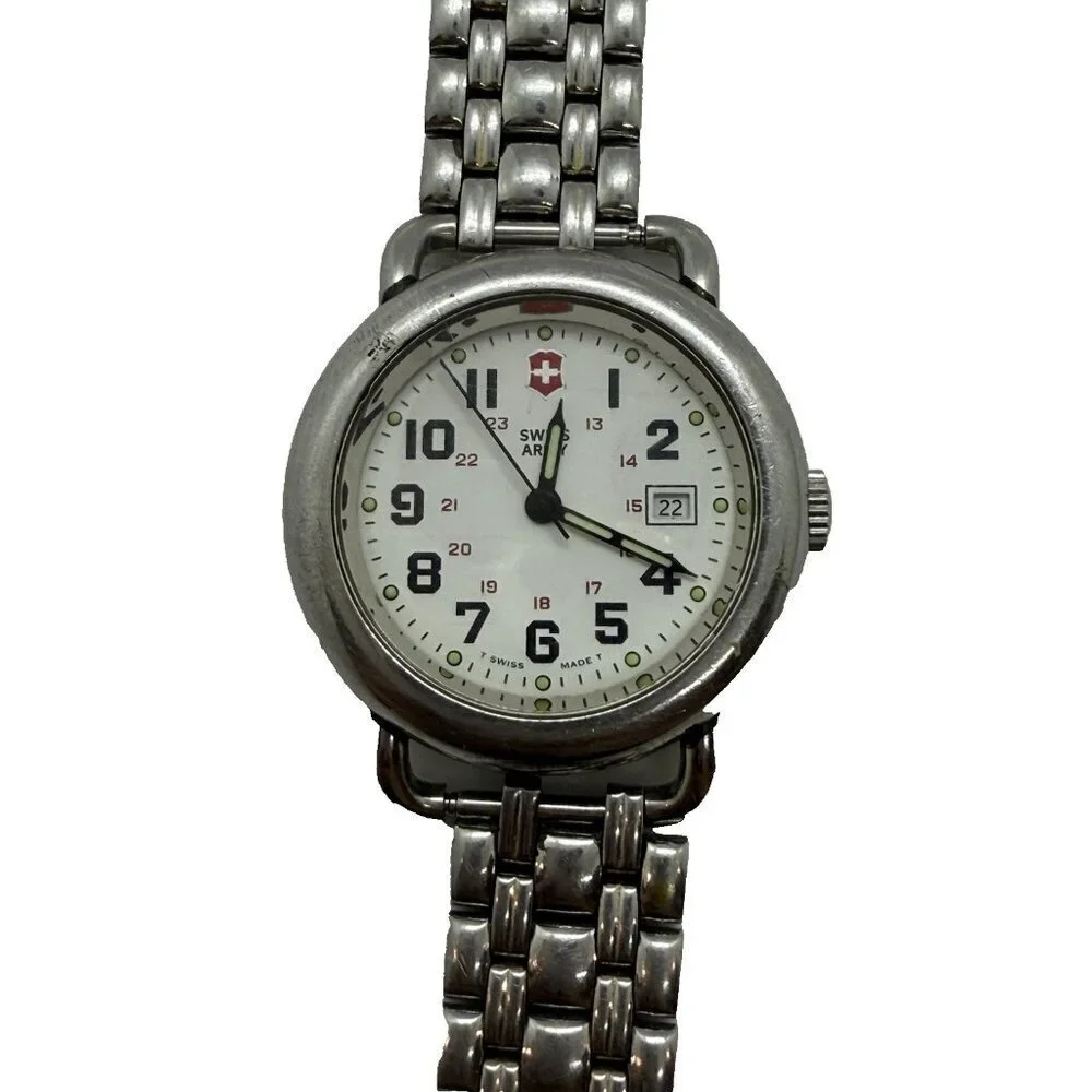Vtg Victorinox Swiss Army Women's Cavalry Field Date Quartz 31mm Watch Stainless